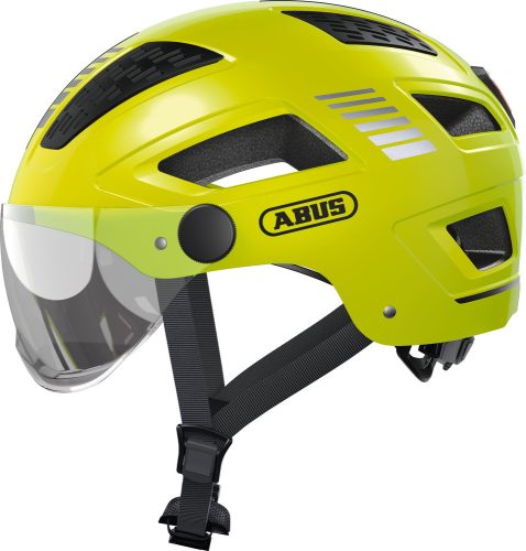 ABUS kerékpáros városi sisak Hyban 2.0 ACE, ABS, beépített átlátszó szemüveggel, signal yellow, L (56-61 cm)