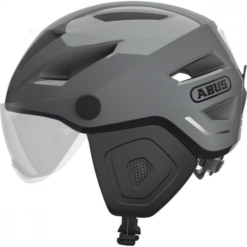 ABUS kerékpáros városi sisak Pedelec 2.0 ACE, In-Mold, beépítettŪtett átlátszó szemüveggel, race grey, L (56-62 cm)