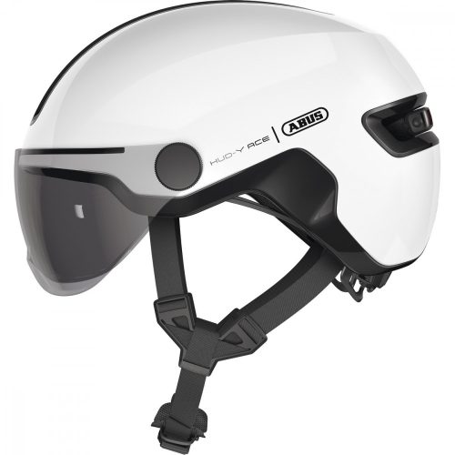 ABUS kerékpáros városi sisak Hud-Y ACE, In-Mold, beépítettŪtett átlátszó szemüveggel, shiny white, L (57-61 cm)