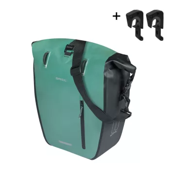   Basil egyoldalas táska Rivo L Single Bag, vízhatlan, MIK Hooks, 25-31 L, ezüst zöld/fekete