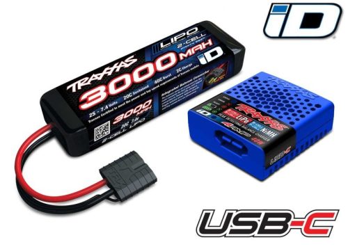 USB-C 4A Lader + LiPo 3000mAh 2s 7,4V Set