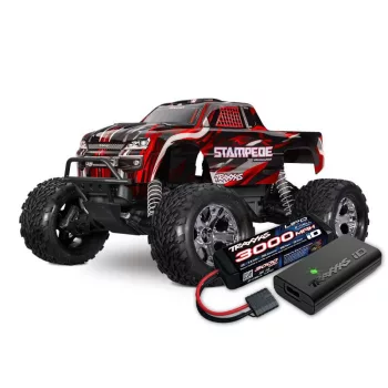   Traxxas stampede 1/10 2wd monster-truck piros RTR, BL-2S, 2827X akkuval és 2920 töltővel, np825