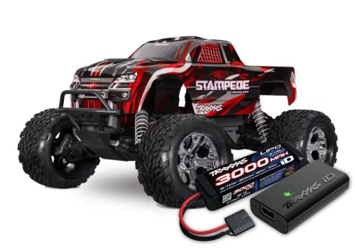 Traxxas stampede 1/10 2wd monster-truck piros RTR, BL-2S, 2827X akkuval és 2920 töltővel, np825