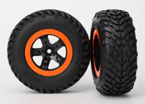 SCT gumiabroncsok fekete/narancssárga felniken (2) TRAXXAS Slash 2WD hátul, Slash 4x4 elöl/hátul (TSM besorolású)