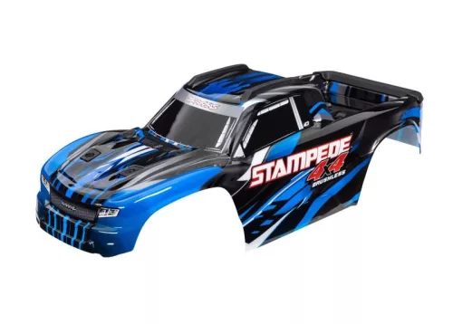 Stampede 4x4, kék karosszéria matricákkal, TRAXXAS karosszéria tartóval