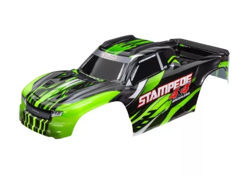 Stampede 4x4, zöld karosszéria matricákkal, TRAXXAS karosszéria tartóval