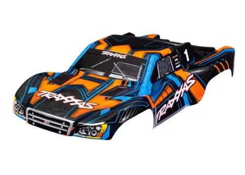 Slash 4x4 narancs/kék karosszéria matricákkal és TRAXXAS stoplikkal
