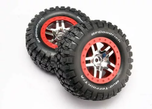 BFGoodrich gumiabroncsok SCT 2.2/3.0 felniken króm/piros színben (2) TRAXXAS Slash 2WD hátul, Slash 4x4 elöl/hátul