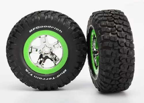 BFGoodrich gumiabroncsok 2.2/3.0 króm/zöld felniken (2) TRAXXAS Slash 2WD hátul, Slash 4x4 elöl/hátul