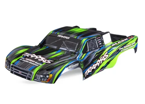Slash 4x4 zöld karosszéria matricákkal és TRAXXAS clipless rögzítőkkel