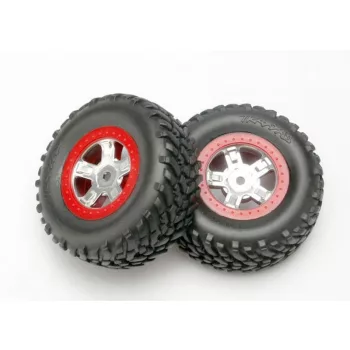   SCT gumiabroncsok szatén króm/piros felniken (2) TRAXXAS 1/16 Slash, 1/18 Desert