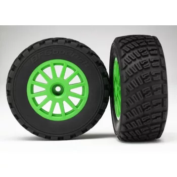   Murvás mintázatú gumiabroncsok 2.2/3.0 felniken, zöld (2) TRAXXAS Rally, 4x4 elöl/hátul és 2WD hátul (TSM besorolású)