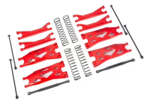 Wide-X-Maxx lengőkar készlet piros TRAXXAS X-Maxx, XRT (összekötőrudakkal, tengelyekkel, rugókkal)
