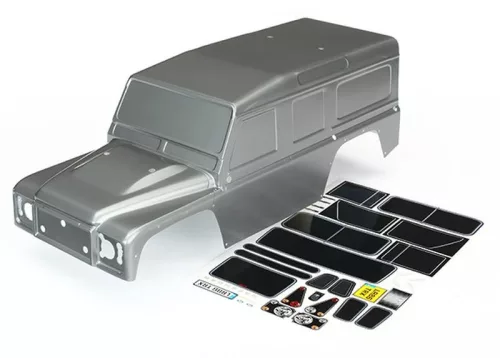karosszéria Land Rover Defender ezüst, matricákkal