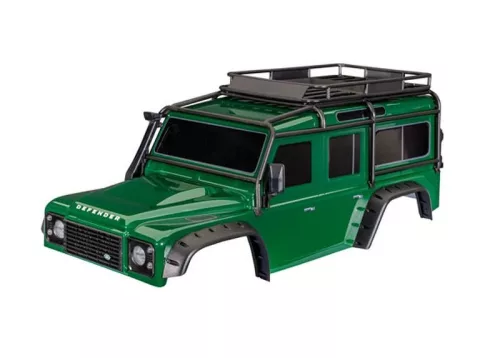 Land Rover Defender karosszéria, zöld, kiegészítőkkel, TRAXXAS TRX-5