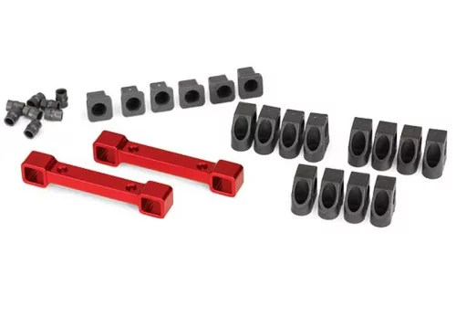 Lengőkaros felfogatások, alumínium, piros, betétekkel elöl/hátul, TRAXXAS 4-Tec 2.0 és 3.0 modellekhez