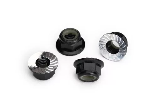 Alumínium rögzítőanya 5mm peremmel, fogazott, fekete (4) TRAXXAS UDR, Maxx