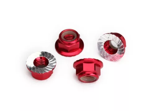 Alumínium rögzítőanya 5mm peremmel, fogazott, piros (4) TRAXXAS UDR, Maxx