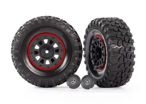 Canyon RT 4.6x2.2 gumiabroncsok MB G63 felniken fekete/piros színben (2 db) TRAXXAS TRX-6 (TRX8255A keréktengelyhez)