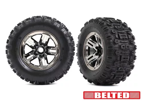Sledgehammer BELTED gumiabroncs 3.8 felnin, fekete-króm, 17 mm (2) TRAXXAS Sledge